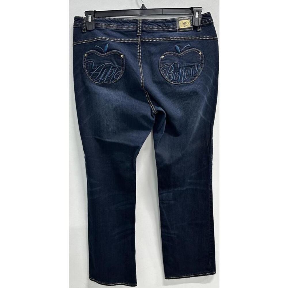 Apple Bottoms Size 16 Embroidered Jeans Y2K Statement Denim Teal Stitch